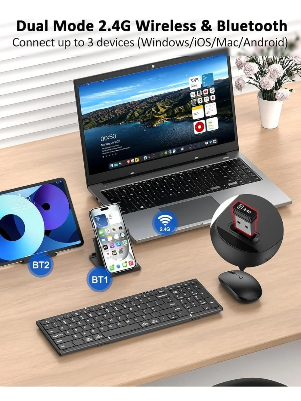 Foldable Wireless Keyboard and Mouse Set